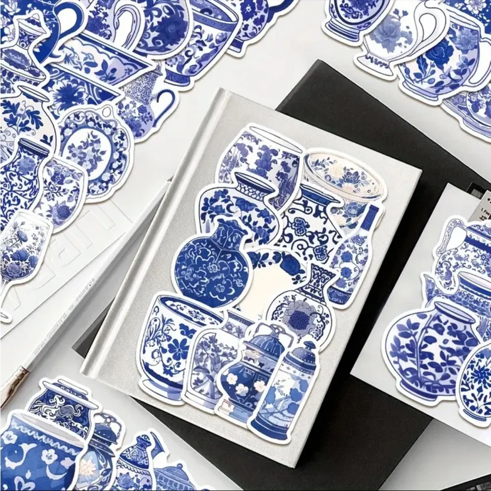 Set of 50 Beautiful Blue Porcelain Stickers Vases Plates Pitchers - Picture 6 of 6